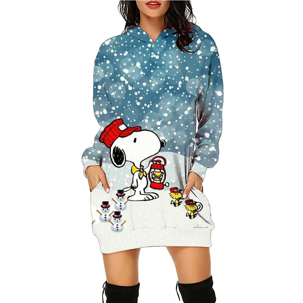 Xmas Casual Long Sleeve Hooded Snoopy Print Snoopy Shirt