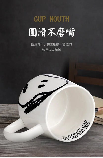 Black and White Snoopy Ceramic Mug With Cover Spoon