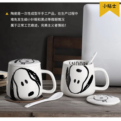 Black and White Snoopy Ceramic Mug With Cover Spoon