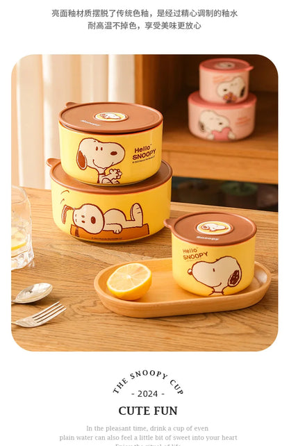Snoopy Ceramic Bowl Set Three Piece Lid Snoopy Luch Box