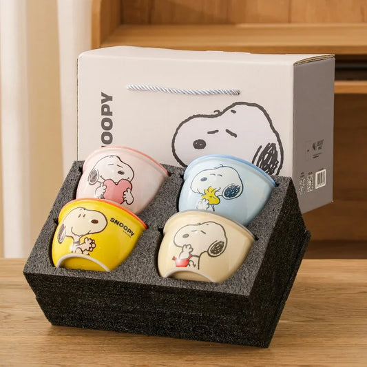 Miniso Kawaii Snoopy Authentic Ceramic 4.5-inch Tableware Bowls 4 Cartoon Large-capacity 400ml Soup Rice Bowl Gift Box