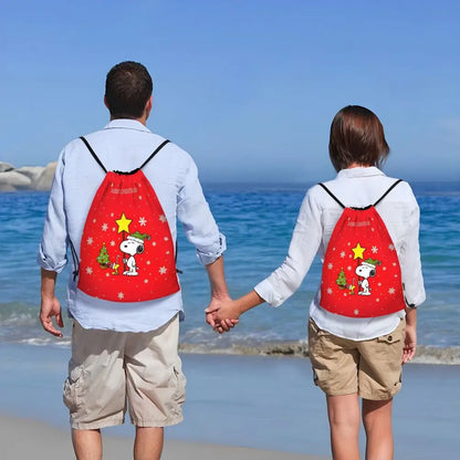 Snoopy Backpack Drawstring Sack Christmas Polyester