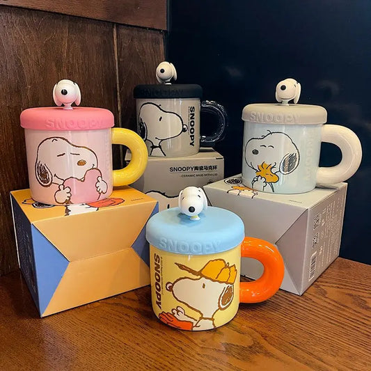 Cartoon Ceramic Coffee Mug With Lid Snoopy Cup