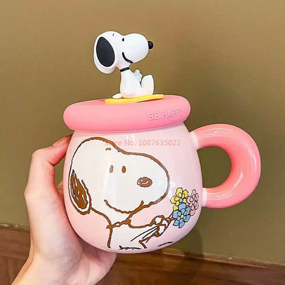 2025 New Ceramic Mug With Straw Snoopy Cup