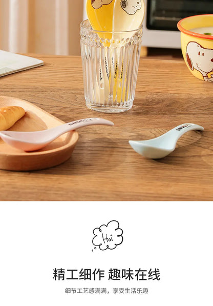 Snoopy Spoon Cartoon Ceramics Spoon Cute Child Snoopy Tableware Spoon Gift Girl Drink Porridge Spoon Hanging Hole Wholesale
