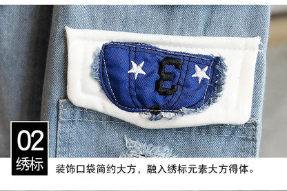 Denim Hooded Jacket Drawstring Retro Jean Snoopy Hoodie