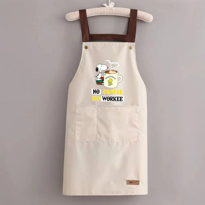 Snoopys Kitchen Apron Waterproof Ladies Men Home Apron Wipeable Oil Resistant Baking Barbecue Restaurant Cafe Aprons Kawaii Gift