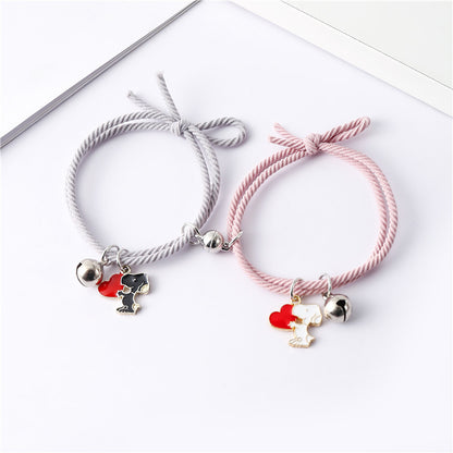 1Pair Snoopy Bracelet Couple Charm Adjustable Braided Magnetic Attraction Bracelet Cute Cartoon Friend Braid Rope Jewelry Gifts