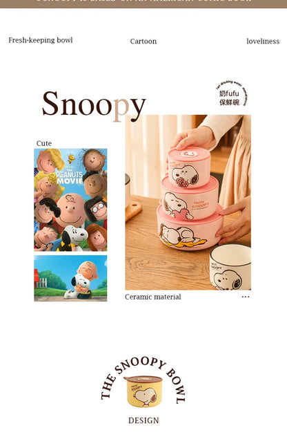 Snoopy Ceramic Bowl Set Three Piece Lid Snoopy Luch Box