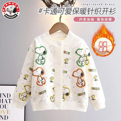 Kids Snoopy Knit Cardigan Winter Snoopy Stuffed Sweatshirt