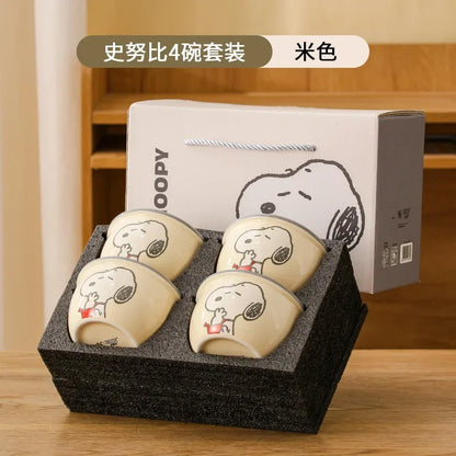 Miniso Kawaii Snoopy Authentic Ceramic 4.5-inch Tableware Bowls 4 Cartoon Large-capacity 400ml Soup Rice Bowl Gift Box