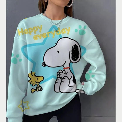 2026 autumn and winter new Snoopy round neck loose sportswear women's casual long sleeved pullover hooded top