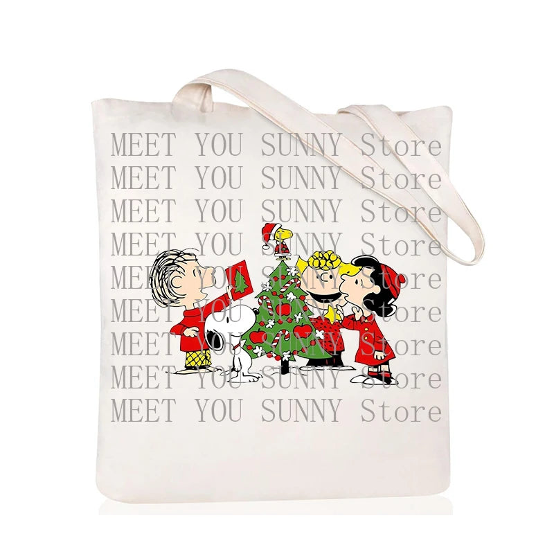 Snoopy Backpack Cartoon Christmas Canvas Tote Large