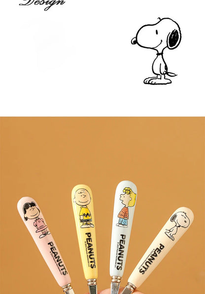 Animation Cartoon Snoopy Stainless Steel Spoon Ceramic Handled Spoon Fork Kawaii Children's Baby Tableware Cute Fruit Fork