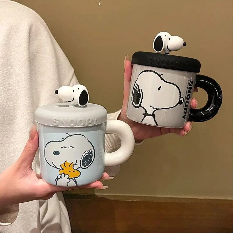 Cartoon Ceramic Coffee Mug With Lid Snoopy Cup
