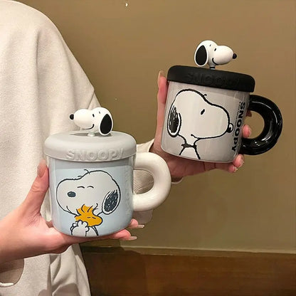 Cartoon Ceramic Coffee Mug With Lid Snoopy Cup