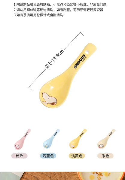 Snoopy Spoon Cartoon Ceramics Spoon Cute Child Snoopy Tableware Spoon Gift Girl Drink Porridge Spoon Hanging Hole Wholesale