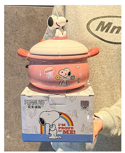 Peanuts Character Peripherals Snoopy New Ceramic Instant Noodle Bowl With Lid And Handle Student Dormitory Bowl Children'S Gift