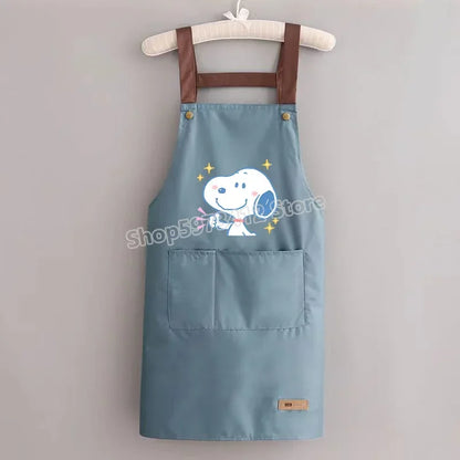 Snoopys Kitchen Apron Waterproof Ladies Men Home Apron Wipeable Oil Resistant Baking Barbecue Restaurant Cafe Aprons Kawaii Gift