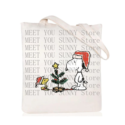 Snoopy Backpack Cartoon Christmas Canvas Tote Large