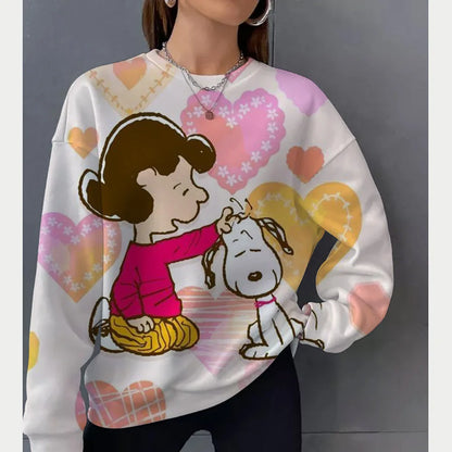 2026 autumn and winter new Snoopy round neck loose sportswear women's casual long sleeved pullover hooded top