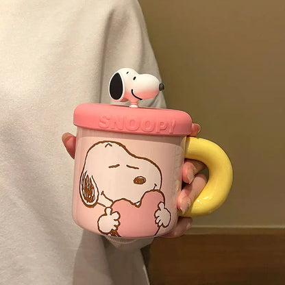 Cartoon Ceramic Coffee Mug With Lid Snoopy Cup
