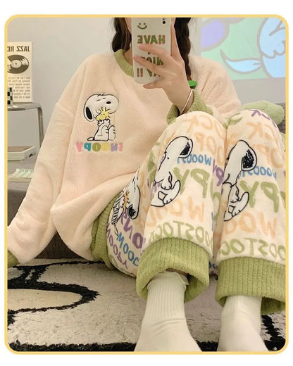 Flannel Pajama Set Kawaii Snoopy Pyjama
