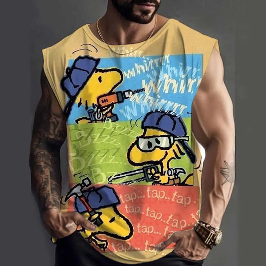 Snoopy funny print Tank Tops For Men Fashion Summer Sleeveless Casual Sports Fitness Vest Quick Dry Breathable Oversized