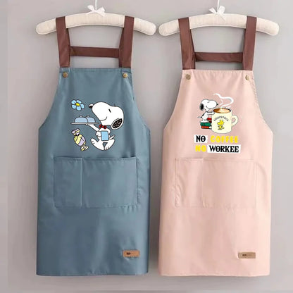 Snoopys Kitchen Apron Waterproof Ladies Men Home Apron Wipeable Oil Resistant Baking Barbecue Restaurant Cafe Aprons Kawaii Gift