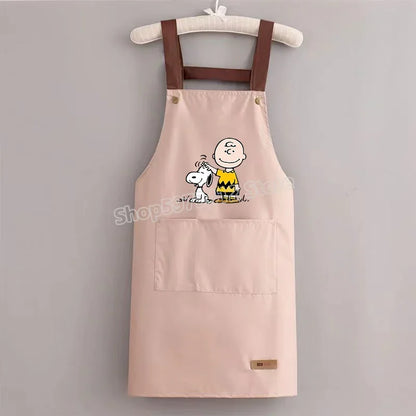 Snoopys Kitchen Apron Waterproof Ladies Men Home Apron Wipeable Oil Resistant Baking Barbecue Restaurant Cafe Aprons Kawaii Gift
