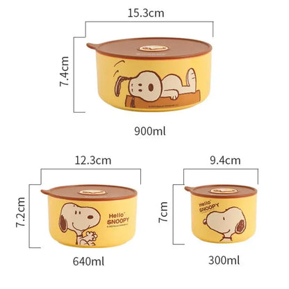 Snoopy Ceramic Bowl Set Three Piece Lid Snoopy Luch Box