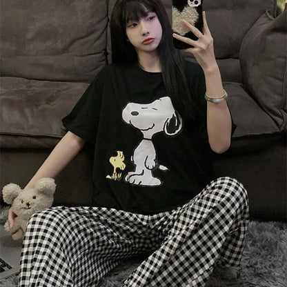 Pajama Set Short Sleeve Pants Loose Fit Snoopy Shirt