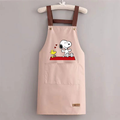 Snoopys Kitchen Apron Waterproof Ladies Men Home Apron Wipeable Oil Resistant Baking Barbecue Restaurant Cafe Aprons Kawaii Gift