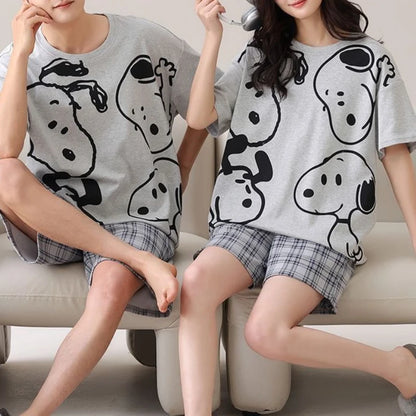 Two Piece Summer Pajamas Set For Couples Snoopy Pyjama
