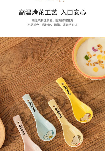 Snoopy Spoon Cartoon Ceramics Spoon Cute Child Snoopy Tableware Spoon Gift Girl Drink Porridge Spoon Hanging Hole Wholesale