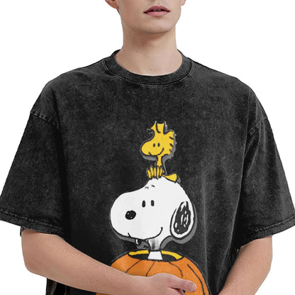 Harajuku Washed Snoopy Pumpkin Print Tee Snoopy Shirt