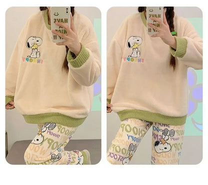 Flannel Pajama Set Kawaii Snoopy Pyjama