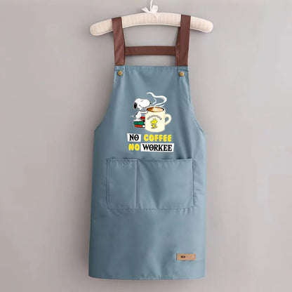 Snoopys Kitchen Apron Waterproof Ladies Men Home Apron Wipeable Oil Resistant Baking Barbecue Restaurant Cafe Aprons Kawaii Gift