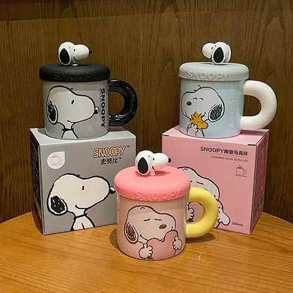 Cartoon Ceramic Coffee Mug With Lid Snoopy Cup
