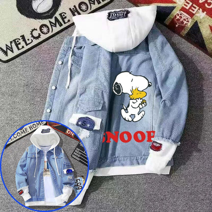 Denim Hooded Jacket Drawstring Retro Jean Snoopy Hoodie