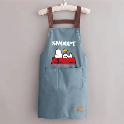 Snoopys Kitchen Apron Waterproof Ladies Men Home Apron Wipeable Oil Resistant Baking Barbecue Restaurant Cafe Aprons Kawaii Gift