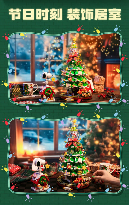 Snoopy Christmas Tree Building Blocks Anime Cartoon Model Desktop Ornament Educational Toy Children's Surprise Holiday Gift