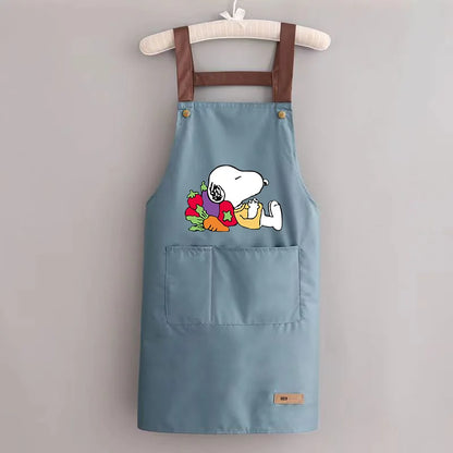 Snoopys Kitchen Apron Waterproof Ladies Men Home Apron Wipeable Oil Resistant Baking Barbecue Restaurant Cafe Aprons Kawaii Gift