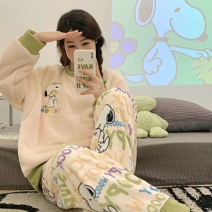 Flannel Pajama Set Kawaii Snoopy Pyjama