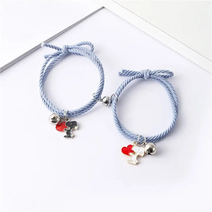 1Pair Snoopy Bracelet Couple Charm Adjustable Braided Magnetic Attraction Bracelet Cute Cartoon Friend Braid Rope Jewelry Gifts