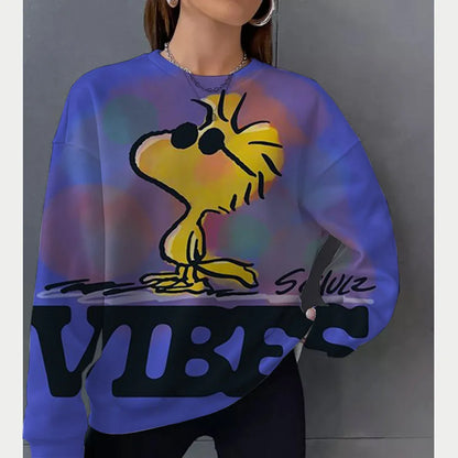 2026 autumn and winter new Snoopy round neck loose sportswear women's casual long sleeved pullover hooded top