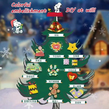 Snoopy Christmas Tree Building Blocks Anime Cartoon Model Desktop Ornament Educational Toy Children's Surprise Holiday Gift