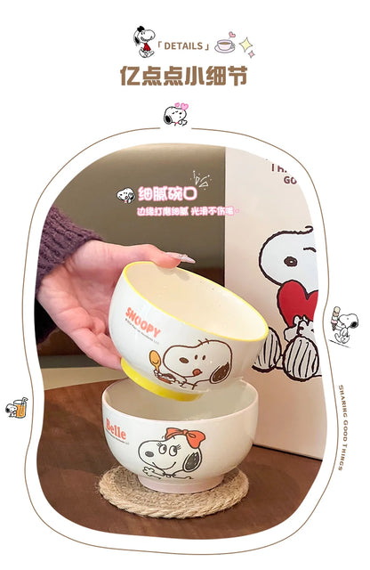 4Pcs Kawaii Snoopy Co-branded Cartoon Home Rice Bowl High Temperature Resistance Ceramic Tableware Set Gift Box Birthday Gift