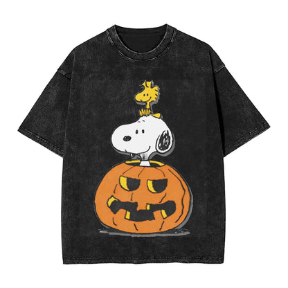 Harajuku Washed Snoopy Pumpkin Print Tee Snoopy Shirt