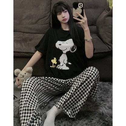 Pajama Set Short Sleeve Pants Loose Fit Snoopy Shirt